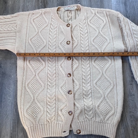 Blarney Woolen Mills Pure New Wool Knit Cream Sweater Cardigan, Size Medium - Picture 8 of 11